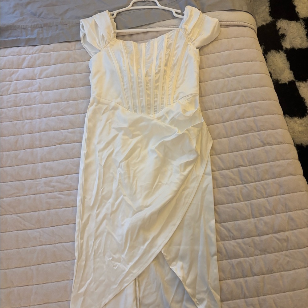 Cream Asymmetrical Wrap Mini Dress with Puff Cap Sleeves